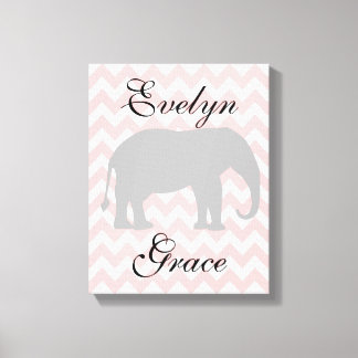 Personalised Elephant Chevron Baby Girl Nursery Canvas Print