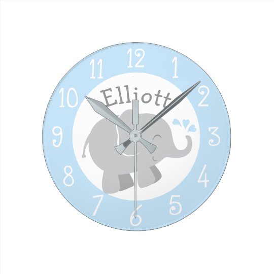 Personalised Elephant Clock | Blue and Grey
