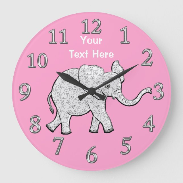 Personalised Elephant Clock Nursery Decor for Girl (Front)
