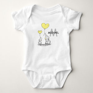 Personalised Elephant Grey Yellow Black Balloons Baby Bodysuit