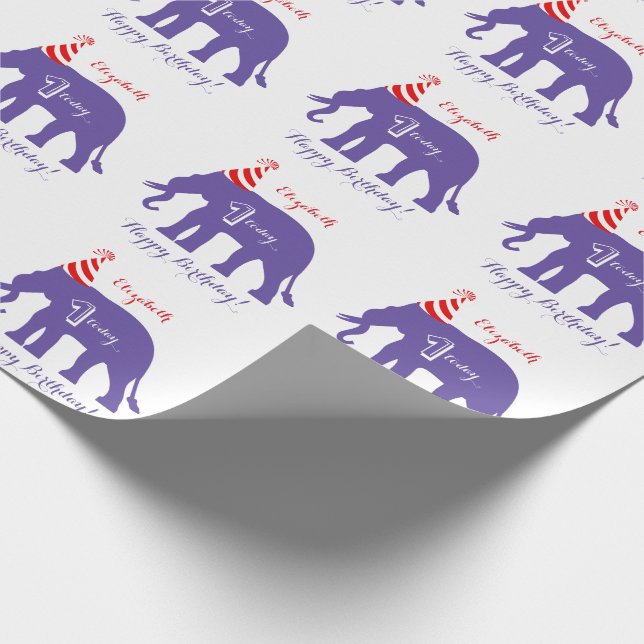 Personalised elephant Happy 1st Birthday Wrapping Paper (Corner)