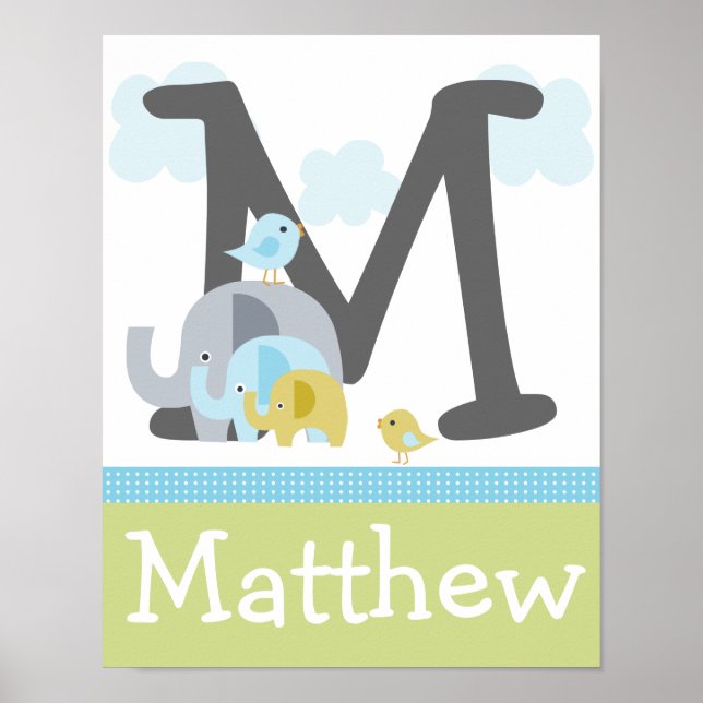 Personalised Elephant Love Initial/Name Poster Art (Front)