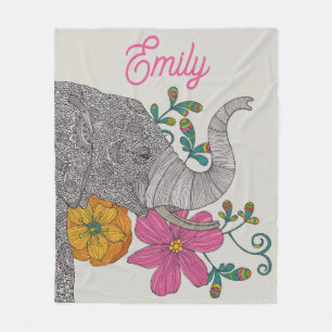 Personalised Elephant Name Kids Room Poster Fleece Blanket