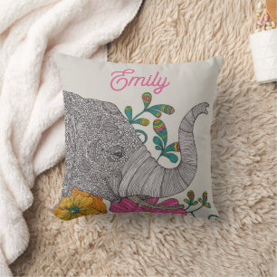 Personalised Elephant Name Throw Pillow