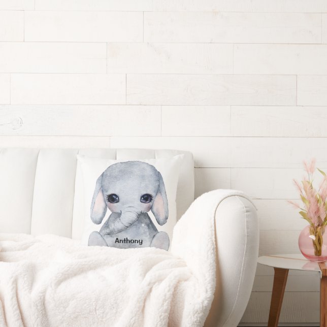 Personalised Elephant Name Watercolor Modern Cushion (Couch)