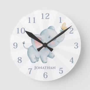 Personalised Elephant Nursery Room Round Clock