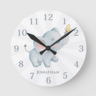 Personalised Elephant Nursery Room Round Clock