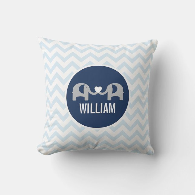 Personalised Elephant Pillow Blue (Front)