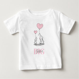 Personalised Elephant Pink Grey BIG SISTER Baby T-Shirt