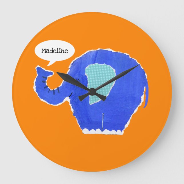Personalised Elephant Square Large Clock (Front)