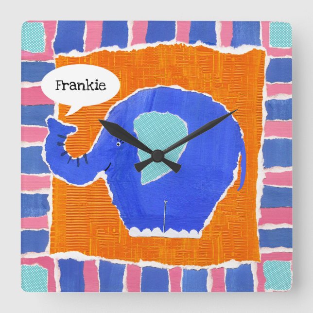 Personalised Elephant Square Wall Clock (Front)