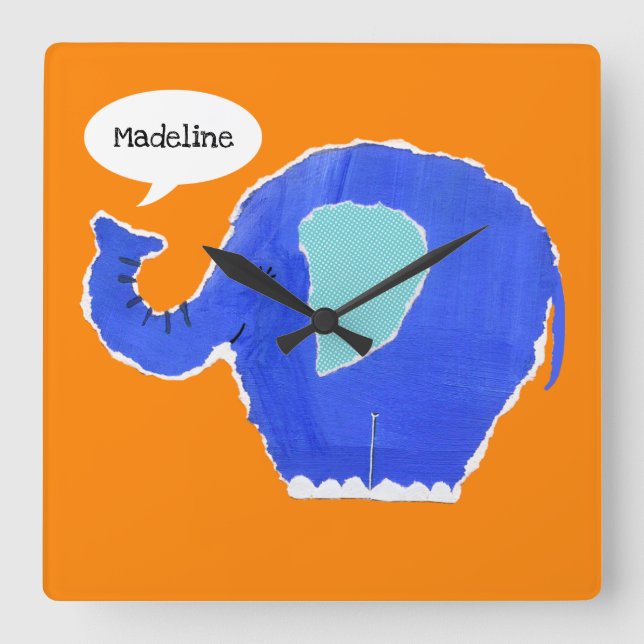 Personalised Elephant Square Wall Clock (Front)