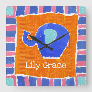 Personalised Elephant Square Wall Clock