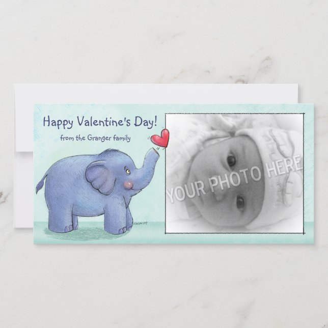 Personalised Elephant Valentine's Day Photo Cards (Front)