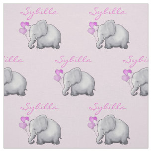 Personalised Elephants Pink Baby Girl Nursery Fabric