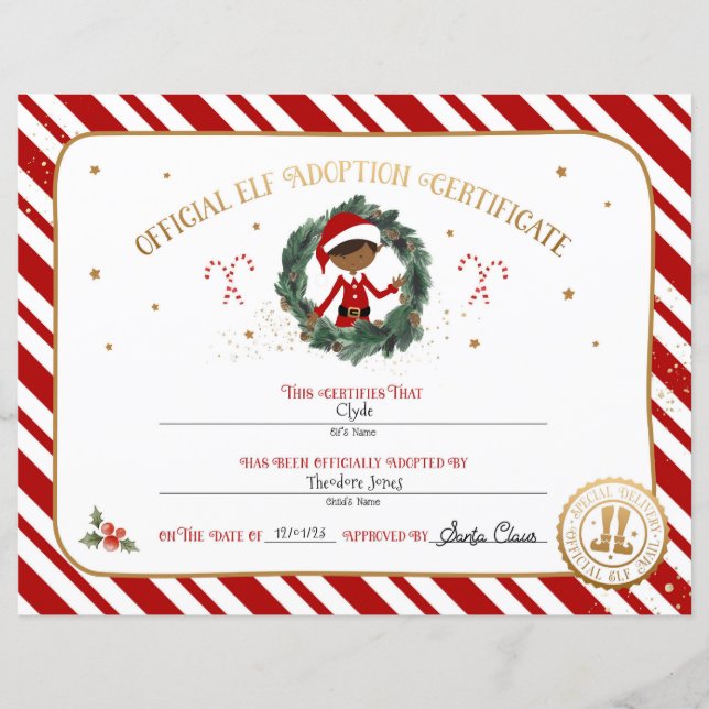 Personalised Elf Adoption Certificate (Front)