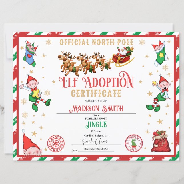 Personalised Elf Adoption Certificate (Front)