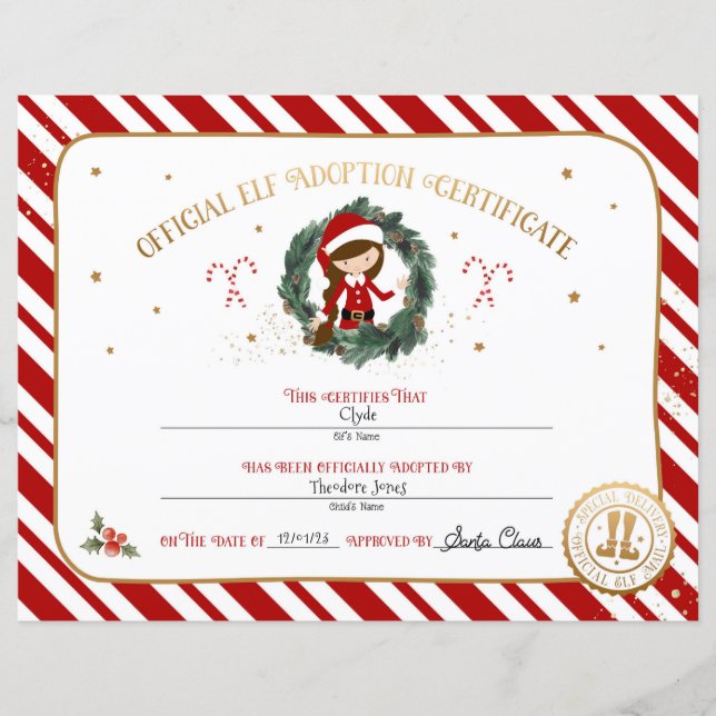 Personalised Elf Adoption Certificate (Front)