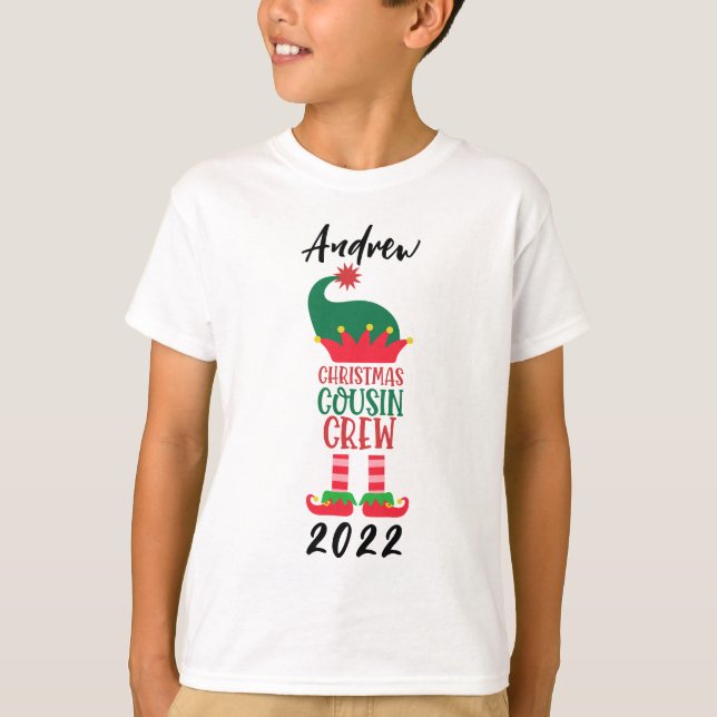 Personalised Elf Christmas Cousin Crew T-Shirt (Front)