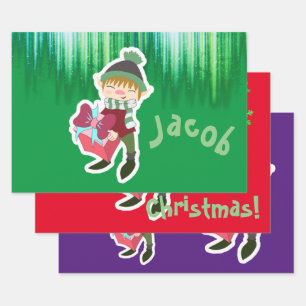 Personalised Elf Christmas Wrapping Paper Sheet