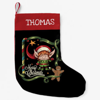 Personalised Elf Merry Christmas Gingerbread Small Christmas Stocking