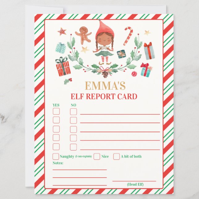 Personalised Elf Report Card Elf Holiday Card (Front)