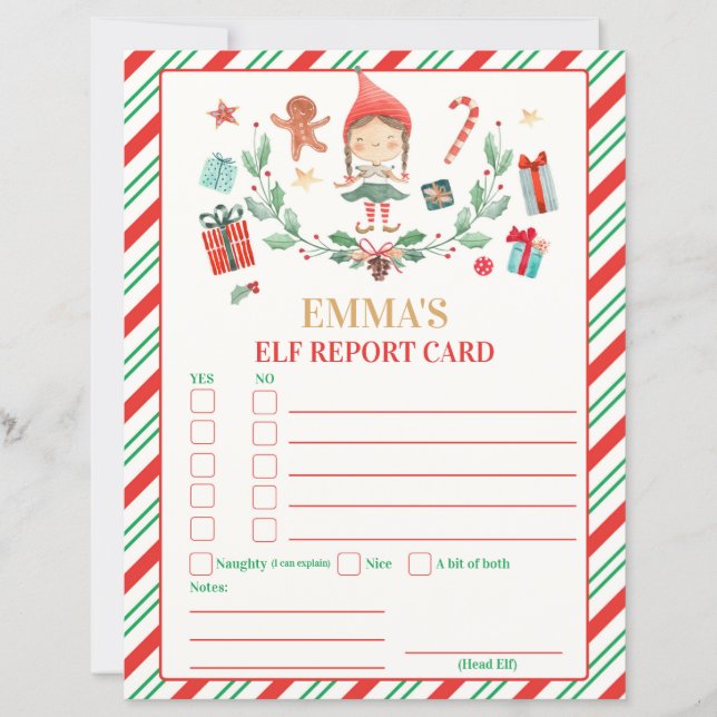 Personalised Elf Report Card Elf Holiday Card (Front)