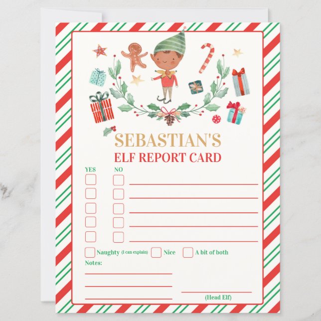 Personalised Elf Report Card Elf Holiday Card (Front)