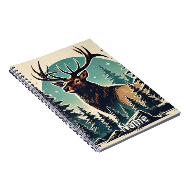 Personalised Elk in Forest with Starry Night Sky Notebook (Right Side)