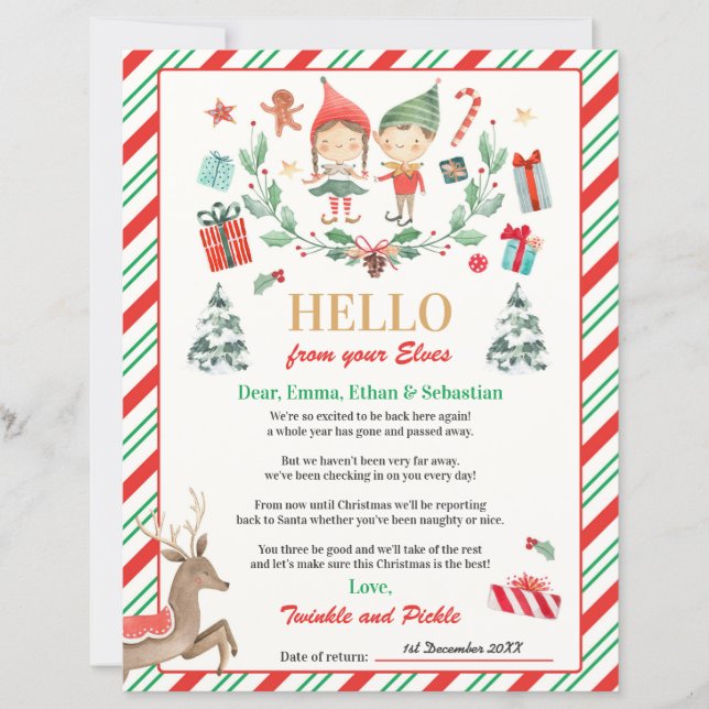 Personalised Elves Return Letter Elf Holiday Card (Front)
