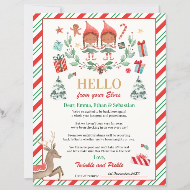 Personalised Elves Return Letter Elf Holiday Card (Front)