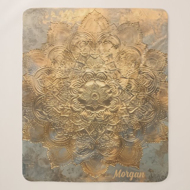 Personalised Embossed Mandala | Elegant Boho Gift Sherpa Blanket (Front)