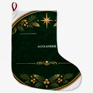 Personalised Emerald and Gold Christmas Stocking