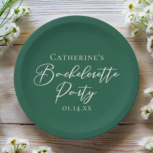 Personalised Emerald Green Bachelorette Party Paper Plate (Creator Uploaded)