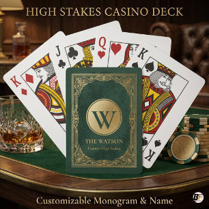 Personalised Emerald Green & Gold Casino Monogram Playing Cards