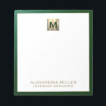 Personalised Emerald Green Gold Monogram  Notepad<br><div class="desc">Stay organised in style with this personalised emerald green monogram notepad featuring a brushed metallic gold initial monogram design. Perfect for jotting down notes, to-do lists, and ideas, this notepad is both functional and fashionable. Made with high-quality paper and a sturdy cardboard backing, it's easy to use on the go...</div>