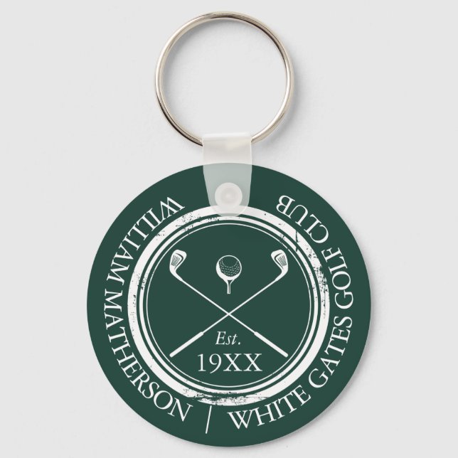 Personalised Emerald Green Golf Club Name Key Ring (Front)