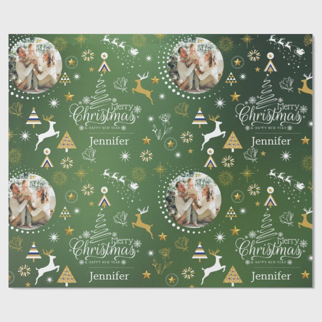 Personalised Emerald Green Merry Christmas gift Wr Wrapping Paper (Flat)