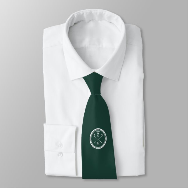 Personalised Emerald Green Monogram Initials Golf Tie (Tied)