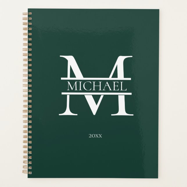 Personalised Emerald Monogram Initial Minimalist Planner (Front)
