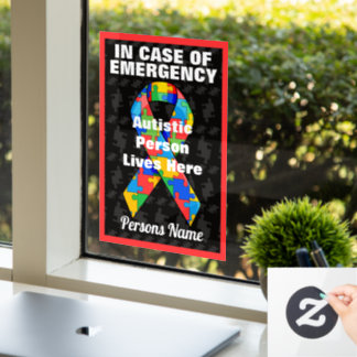 Personalised Emergency Autistic Person Lives Here Window Cling