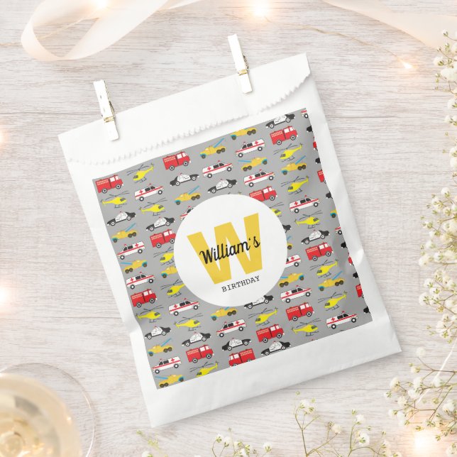 Personalised Emergency Vehicles Transportation Favour Bags (Clipped)