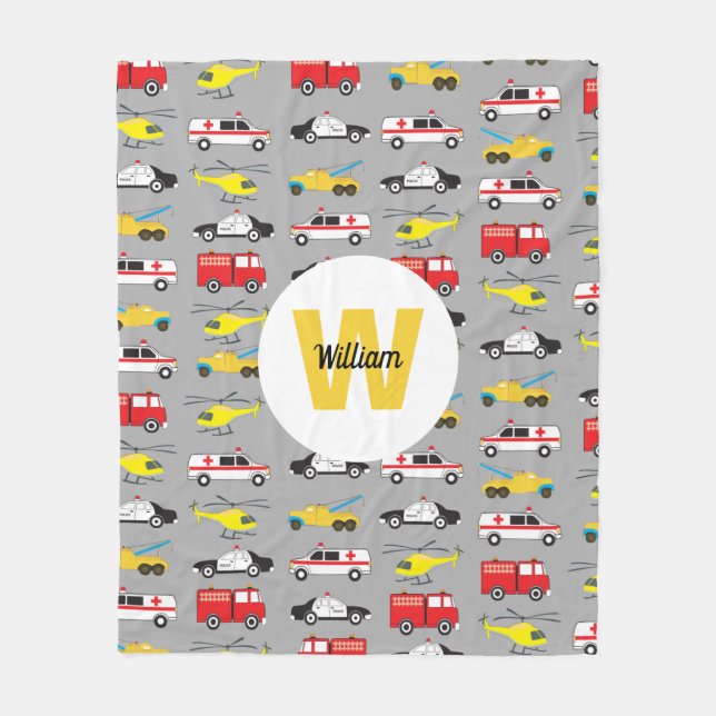 Personalised Emergency Vehicles Transportation Fleece Blanket (Front)