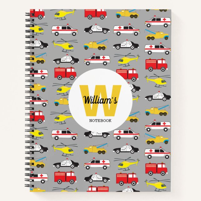 Personalised Emergency Vehicles Transportation Notebook (Front)