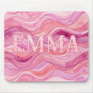 Personalised EMMA Pink Watercolor Waves Mouse Mat