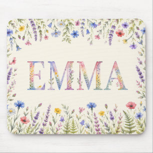 Personalised Emma Wildflower Watercolor  Mouse Mat