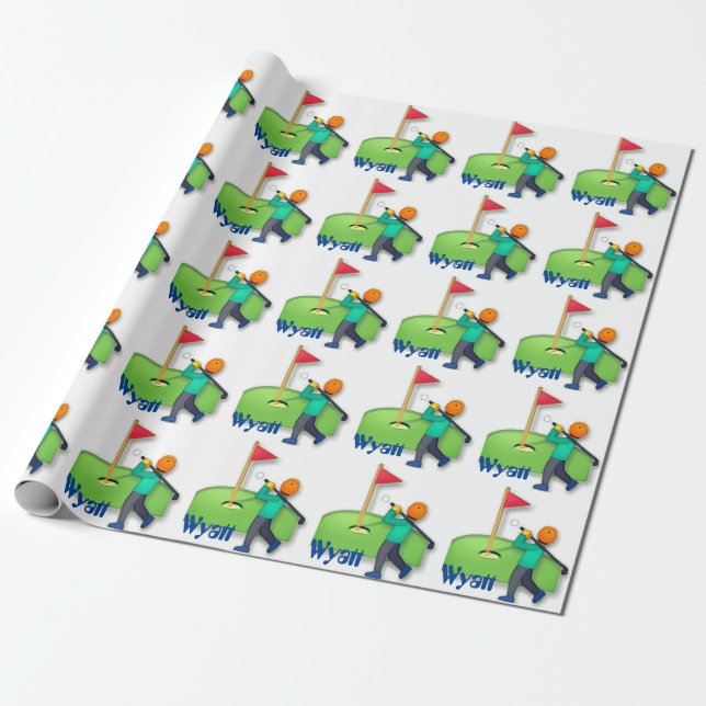 Personalised emoji golf kids Birthday Wrapping Paper (Unrolled)