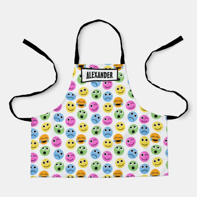 Personalised Emojis Faces Colourful Patterned Apron (Front)