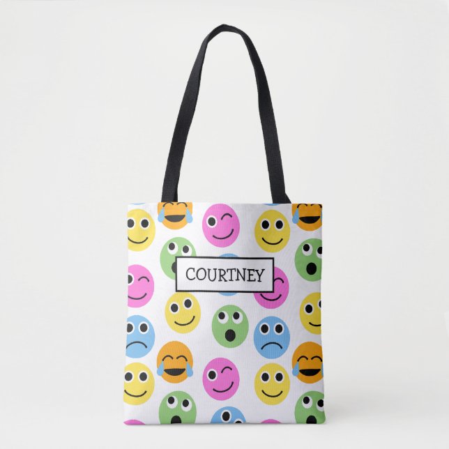 Personalised Emojis Faces Colourful Patterned Tote Bag (Front)