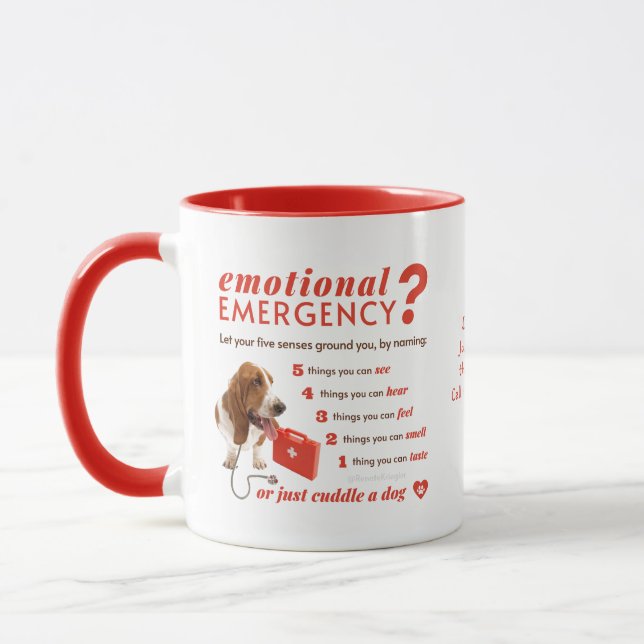 Personalised Emotional First Aid - Bassett Dog  Mug (Left)